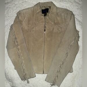Jou Jou Skin Tan Suede Fringe Jacket M 100% Leather